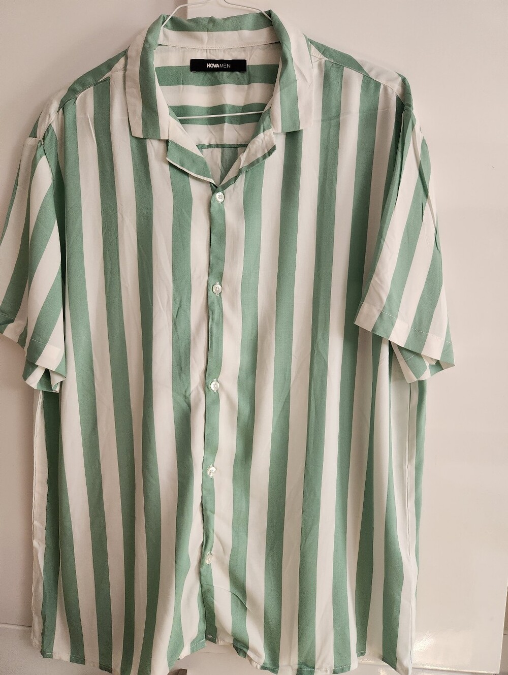 Green & White Striped Short Sleeve Shirt